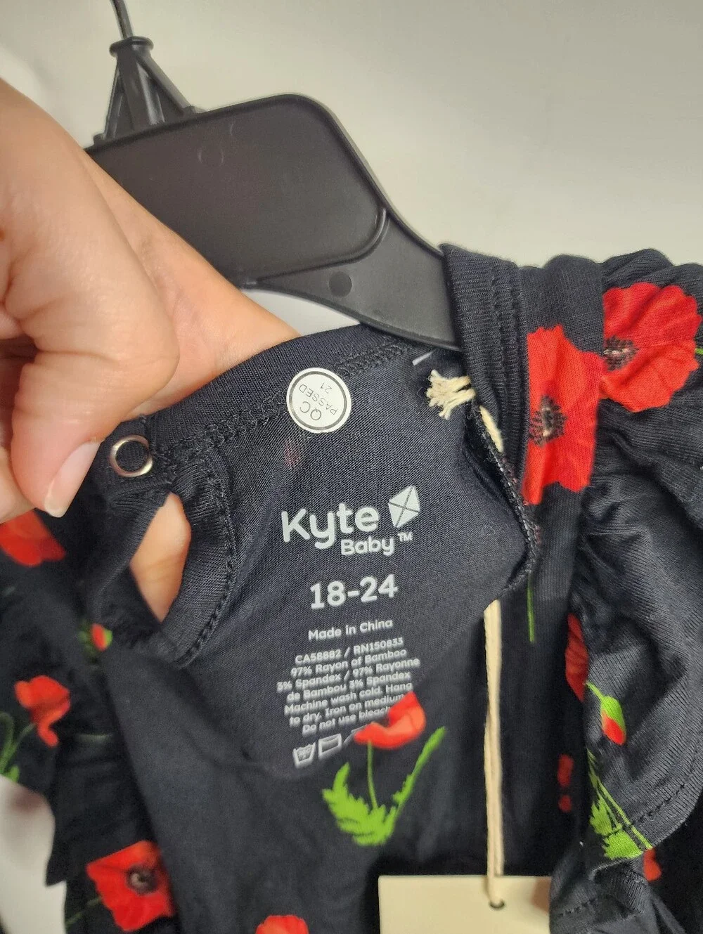 Kyte BABY Black Red Poppy Ruffle Long Sleeve Bodysuit Midnight Poppy